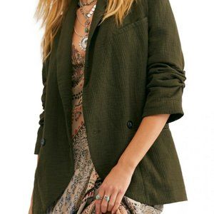 Free People Blazer Womens Green Deep Textured XS